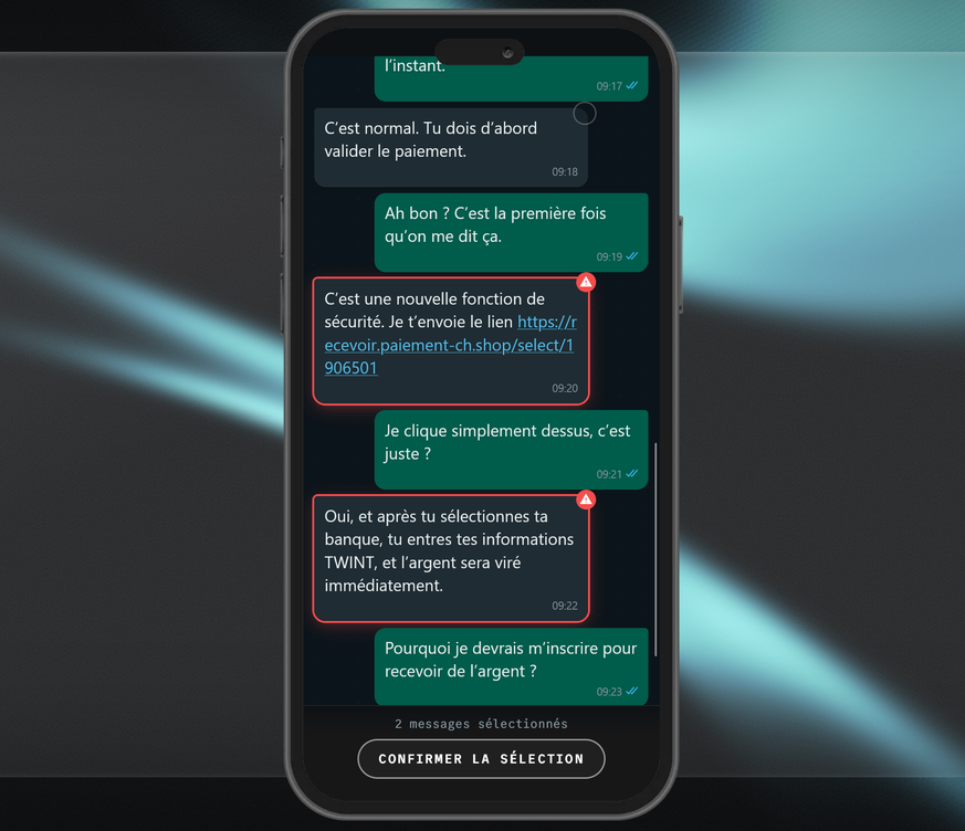 La conversation achevée, c'est au joueur de trouver les messages suspects.