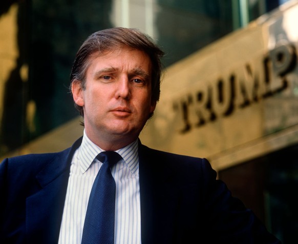 Donald Trump portrait outside of his Puma helicopter in 1987 at Atlantic City airport.
