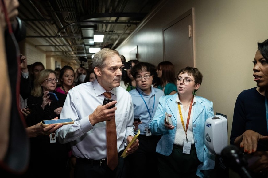 WASHINGTON, DC - OCTOBER 4: U.S. Rep. Jim Jordan (R-OH) arrives to a lunch meeting with members of the Texas Republican Congressional delegation at the U.S. Capitol October 4, 2023 in Washington, DC.  ...