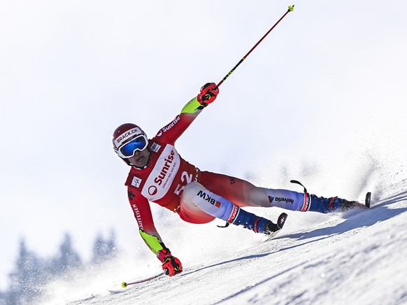 Sandro Zurbr�gg, ici en action lors du g�ant d&#039;Adelboden en janvier, a battu Alexis Monney et Franjo von Allmen en super-G (archives).