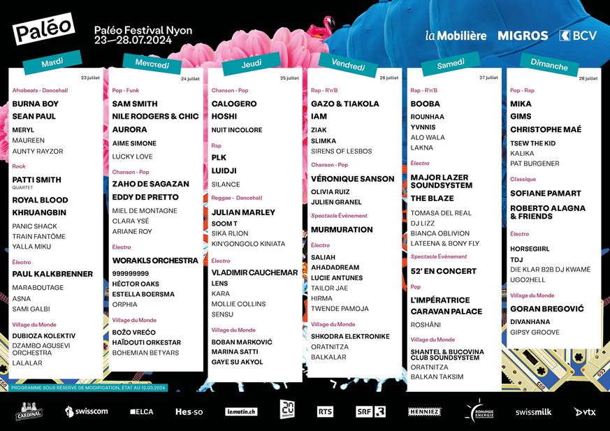 Paléo 2024 programme