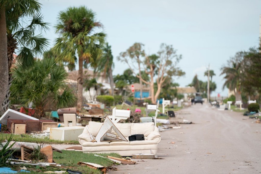 VENICE, FLORIDA - OCTOBER 10: Storm debris from Hurricane Helene and Hurricane Milton litters the street in the aftermath of Hurricane Milton on October 10, 2024 in Venice, Florida. Hurricane Milton m ...