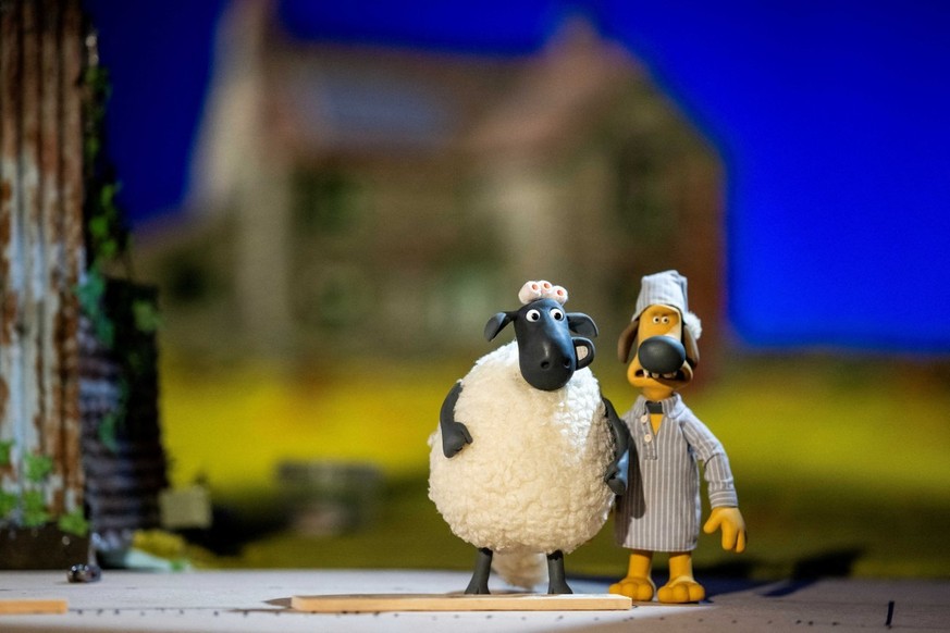This photo taken on March 4, 2026 shows models for 'Shaun the Sheep: The Beast of Mossy Bottom' at Aardman Animations studios in Bristol, western England. In the basement of the Bristol-base ...