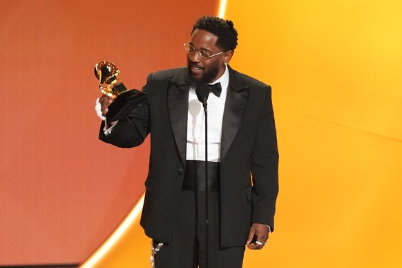 Kendrick Lamar accepts the award for best rap album for "GNX" during the 68th annual Grammy Awards on Sunday, Feb. 1, 2026, in Los Angeles. (AP Photo/Chris Pizzello)
Kendrick Lamar