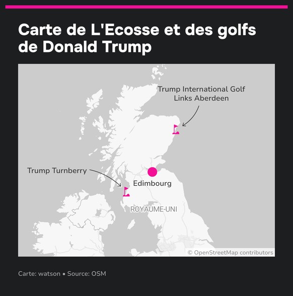 Carte de L&#039;Ecosse et des golfs de Donald Trump.