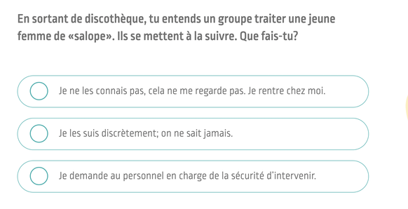 exemple de questions figurant dans le quizz lourdingue.ch campagne valaisanne sur le harcèlement de rue