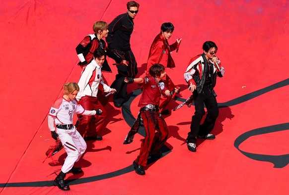 Soccer Football - FIFA World Cup 2026 - Final - Spain v Argentina - Halftime Show - New York/New Jersey Stadium, East Rutherford, New Jersey, U.S. - July 19, 2026 BTS performs during the Halftime Show ...