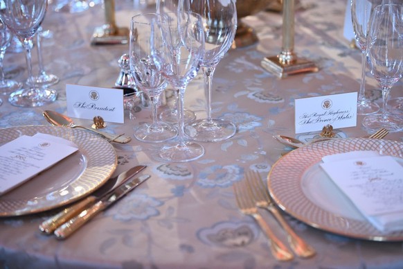 Tables are set for the Return Dinner at Winfield House, the residence of the Ambassador of the United States of America to the UK, in Regent&#039;s Park, London, attended by the US President Donald Tr ...