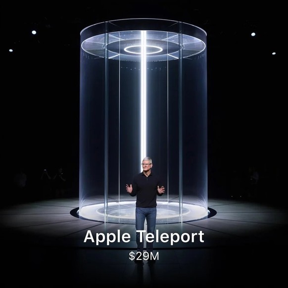 Fake-Apple-Produkt, mit falschem Tim Cook, KI-generiert. (Juni 2023)