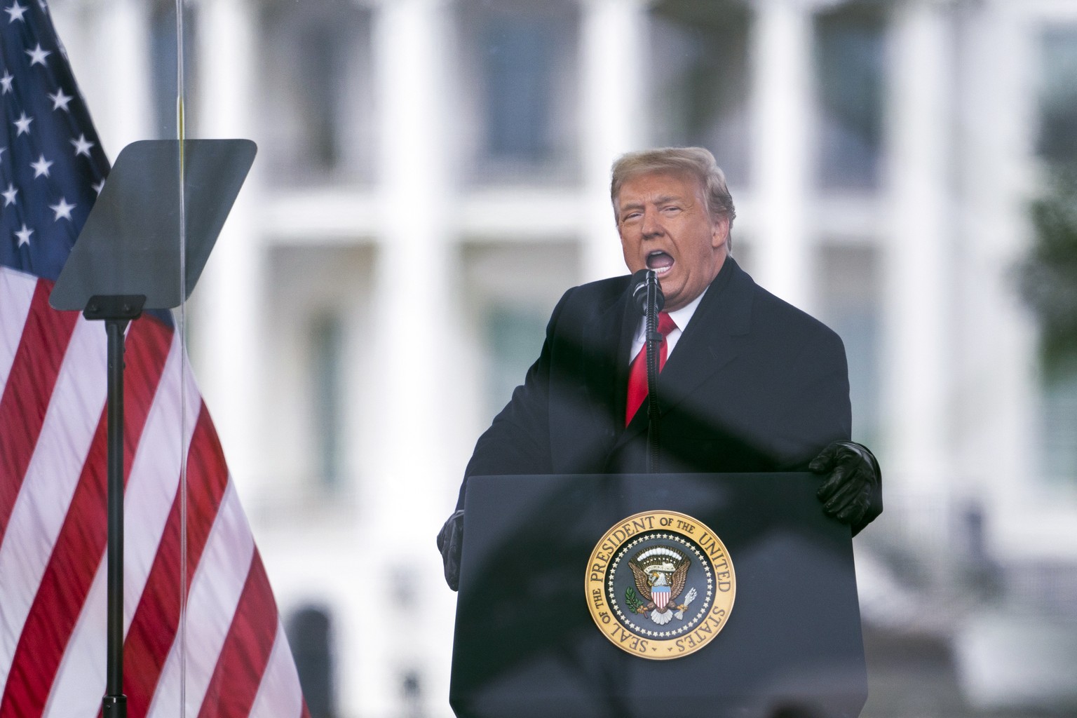 FILE - In this Jan. 6, 2021, file photo President Donald Trump speaks during a rally protesting the electoral college certification of Joe Biden as President in Washington. The Biden administration wi ...