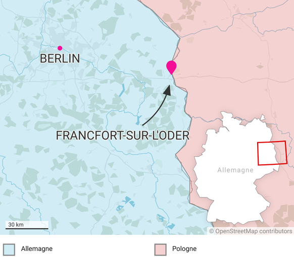 Francfort-sur-l&#039;Oder, en Alleamgne, carte de la situation.