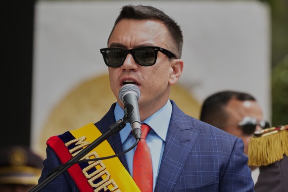 President Daniel Noboa gives a speech during the armed forces' change-of-command ceremony in Quito, Ecuador, Wednesday, Nov. 26, 2025. (AP Photo/Dolores Ochoa)
Ecuador Armed Forces