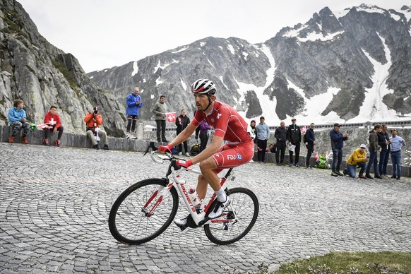 Steve Morabito from Switzerland of Groupama-FDJ climbs the old Tremola road to San Gottardo pass, during the seventh stage, a 216.6 km race from Unterterzen to San Gottardo, Switzerland, at the 83rd T ...