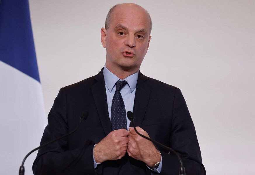 epa09153149 French Education, Youth and Sports Minister Jean-Michel Blanquer speaks during a press conference on the current French government strategy for the ongoing Covid-19 pandemic in Paris, Fran ...