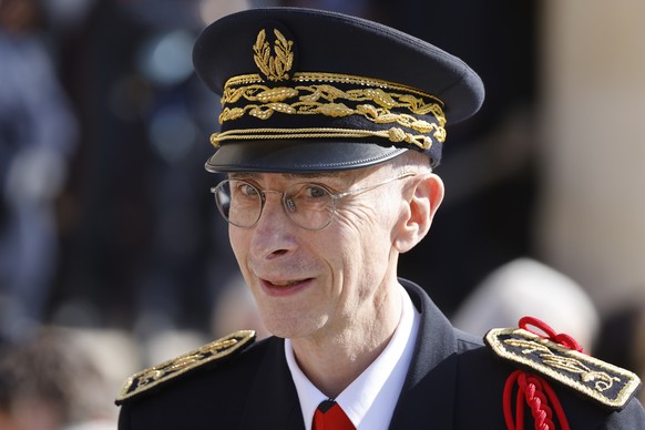 epa09525178 Paris police prefect Didier Lallement is seen ahead of a national memorial service for Hubert Germain, the last surviving Liberation companion, at The Hotel des Invalides in Paris, France, ...