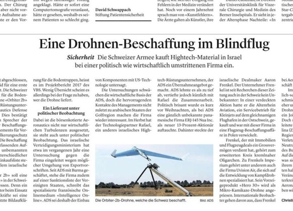 L'article sur les drones a été publié le 12 janvier 2019 dans le journal «Schweiz am Wochenende».