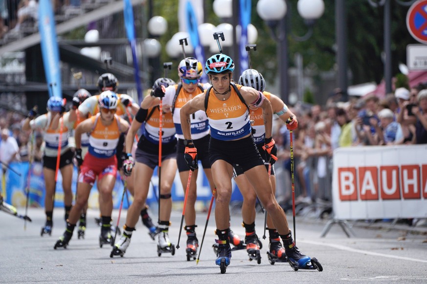 Wiesbaden, Germany, August 13th 2023: Lisa Vitozzi Italy during the City-Biathlon at Kurpark in Wiesbaden, GERMANY. Julia Kneissl / SPP PUBLICATIONxNOTxINxBRAxMEX Copyright: xJuliaxKneisslx/xSPPx spp- ...