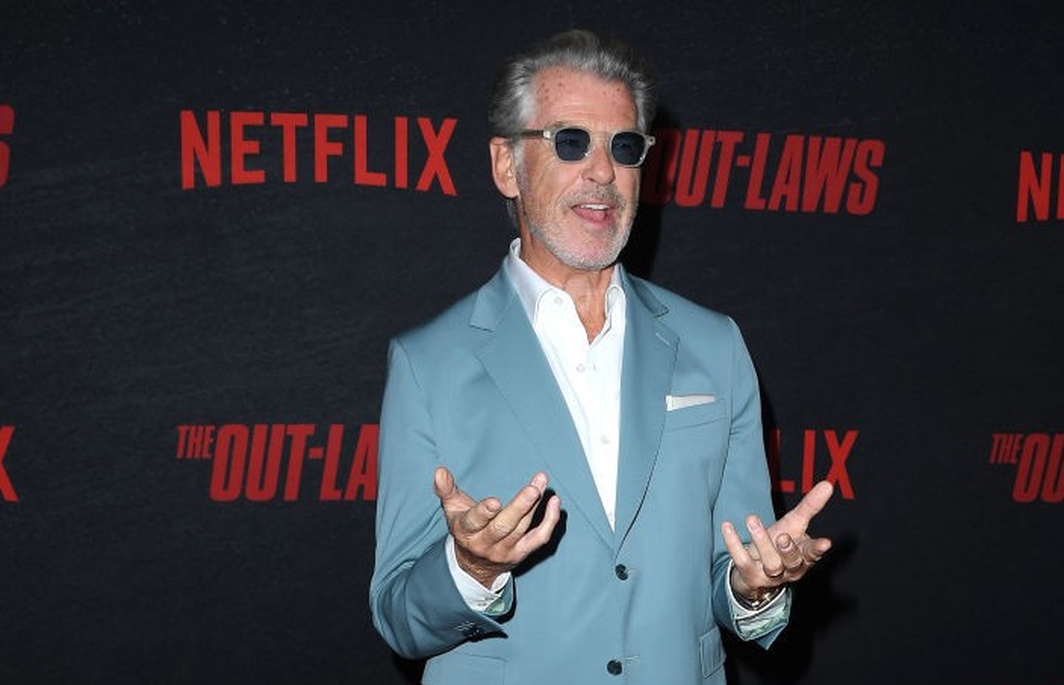 LOS ANGELES, CALIFORNIA - JUNE 26: Pierce Brosnan arrives at the Los Angeles Premiere Of Netflix&#039;s &quot;The Out-Laws&quot; at Regal LA Live on June 26, 2023 in Los Angeles, California. (Photo by ...