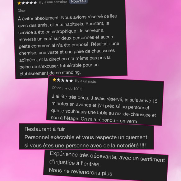 Petite sélection de commentaires Google, où il est noté 3,4 sur 5.