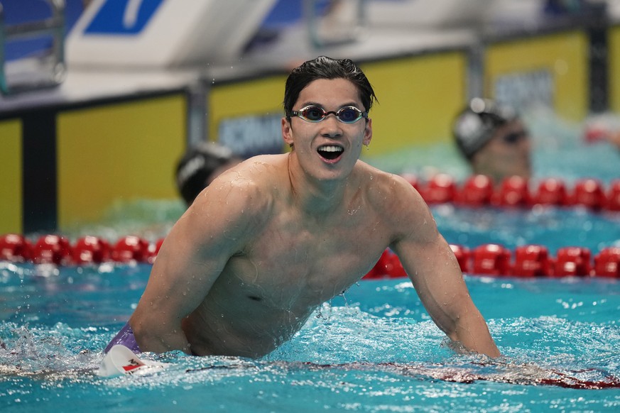 China&#039;s Wang Shun celebrates after winning the men&#039;s 200 meter individual medley swimming final at the 19th Asian Games in Hangzhou, China, Sunday, Sept. 24, 2023. (AP Photo/Vincent Thian)
A ...