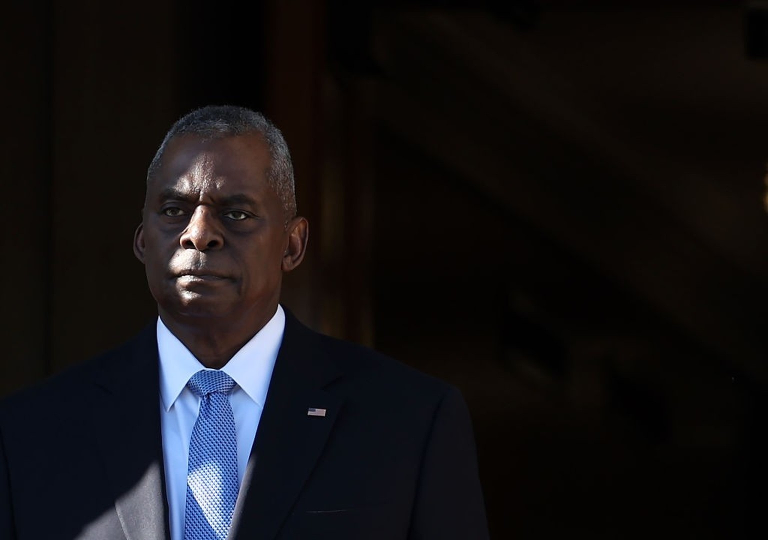 ARLINGTON, VIRGINIA - FEBRUARY 07: U.S. Secretary of Defense Lloyd Austin waits for the arrival of Kenyan Defense Minister Aden Duale during a honor cordon at the Pentagon on February 07, 2024 in Arli ...