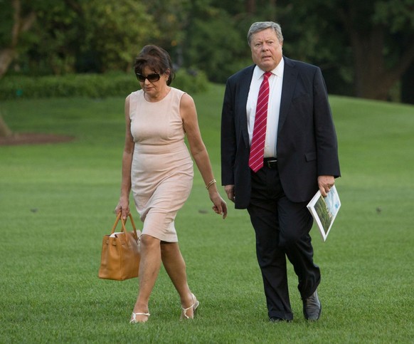 WASHINGTON, D.C. - JUNE 11: (AFP-OUT) Viktor Knavs and Amalija Knavs, parents of U.S. first lady Melania Trump, arrive at the White House with the first family June 11, 2017 in Washington, DC. Accordi ...