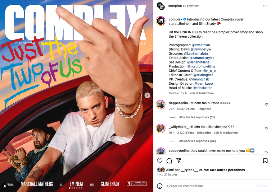 Eminem sur la cover de Complex
