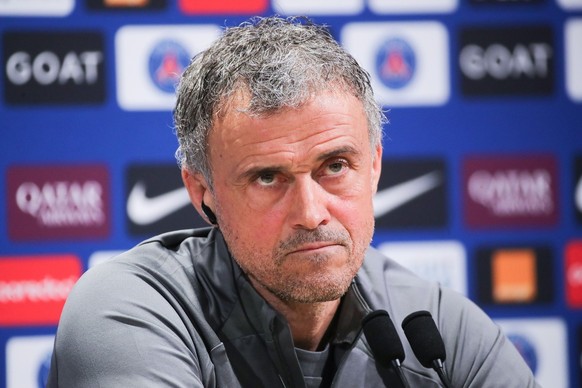 epa11157736 Paris Saint Germain&#039;s head coach Luis Enrique attends a press conference after a training session at the PSG campus in Poissy, France, 16 February 2024. PSG striker Kylian Mbappe anno ...
