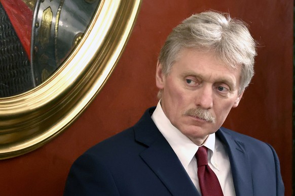 epa10376492 Kremlin spokesman Dmitry Peskov attends a news conference of Russian President Vladimir Putin following a meeting of the State Council on implementing the youth policy in current condition ...