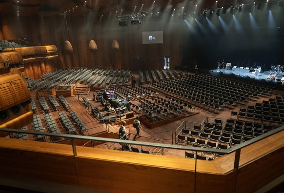 Une vue de l'Auditorium Stravinski lors d'une visite de presse du 2M2C (Centre de congres et dexposition) apres renovation le jeudi 28 mai 2026 a Montreux. Le 2m2c va accueillir la 60e edit ...