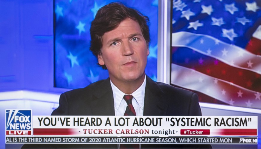 June 02, 2020 - New York, New York, U.S. - A screen grab of the Fox News Channel s TUCKER CARLSON as the network prime time anchors and the Fox art department weigh in with commentary about the nation ...