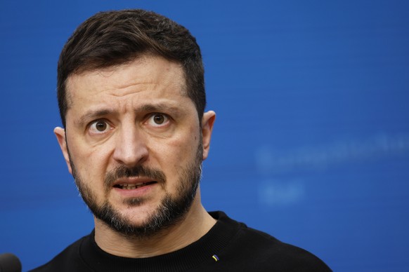 Ukraine&#039;s President Volodymyr Zelenskyy speaks addresses a media conference during an EU summit in Brussels, Thursday, Dec. 19, 2024. (AP Photo/Geert Vanden Wijngaert)