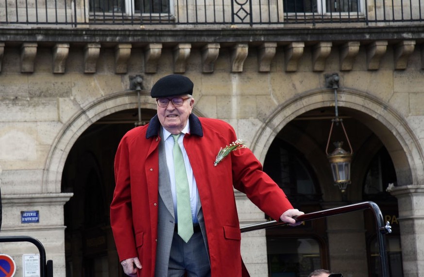 PARIS, FRANCE - MAY 01: Extreme rightwing and founder of the National Front (FN) Jean-Marie Le Pen celebrates May Day on May 1, 2017 in Paris, France at the statue of Jeanne d’Arc as he does annually. ...