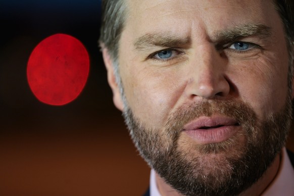 Vice President JD Vance speaks to reporters before boarding Air Force Two to return to Washington, at Budapest Ferenc Liszt International Airport in Budapest, Hungary, Wednesday, April 8, 2026. (Jonat ...