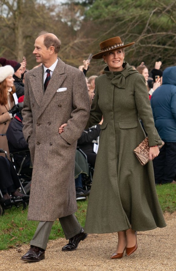 The Duke and Duchess of Edinburgh attending the Christmas Day morning church service at St Mary Magdalene Church in Sandringham, Norfolk. Picture date: Monday December 25, 2023. (Photo by Joe Giddens/ ...