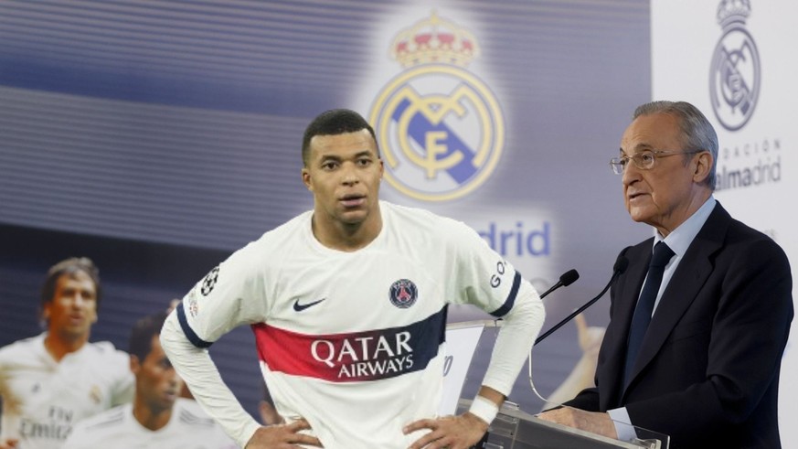 Le Real Madrid et son président Florentino Pérez (à droite) sont en faveur de la Super League, contrairement au PSG de Kylian Mbappé.