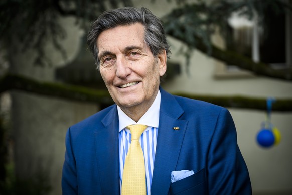 Le promoteur immobilier Bernard Nicod pose le mardi 29 mars 2022 a Pully. (KEYSTONE/Jean-Christophe Bott)