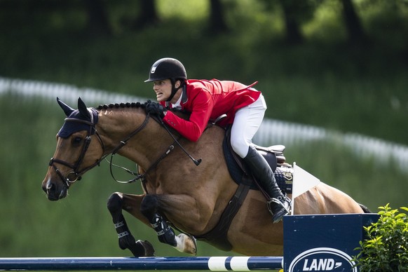Edouard Schmitz of Switzerland on Cortino 46 during the ?Longines Grand Prix der Schweiz?, a competition with price money of 150?000 Euro, at the CSIO Show horse jumping, on Friday, June 4, 2021, in S ...