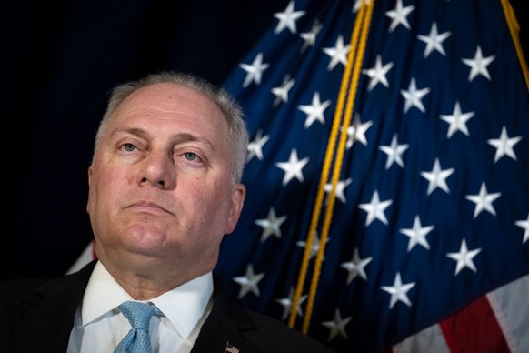 WASHINGTON, DC - MAY 10: Rep. Steve Scalise (R-LA) waits to speak during a news conference after a caucus meeting with House Republicans on Capitol Hill May 10, 2023 in Washington, DC. The House Repub ...