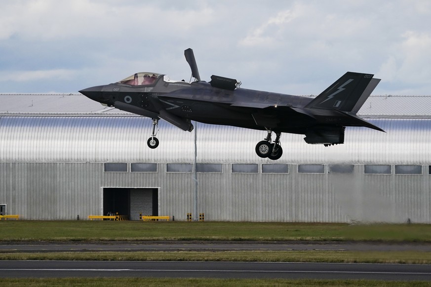 FILE - A Royal Air Force F-35 lands at the Farnborough International Air Show in Farnborough, England, on July 22, 2024. (AP Photo/Alberto Pezzali, File)
Britain Israel Arms Exports