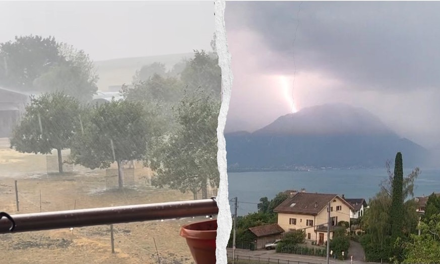 Des internautes ont partagé des clichés des orages qui ont frappé le canton de Vaud en milieu d'après-midi mercredi, comme ici à St-Prex et sur le hauteurs de Montreux.