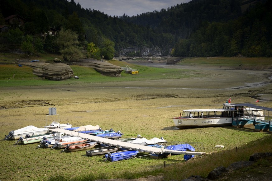 Stranded boats are pictured on the dried out shore of the Lac des Brenets (Swiss name) or Lac de Chaillexon (French name) part of the Doubs river, a natural border beetwen eastern France and western S ...