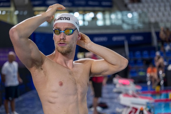 Swiss swimmer Roman Mityukov is pictured during a training session one day prior to the start of the European Aquatics Swimming Championships in Paris, France, Sunday, Aug. 9, 2026. (KEYSTONE/Patrick  ...
