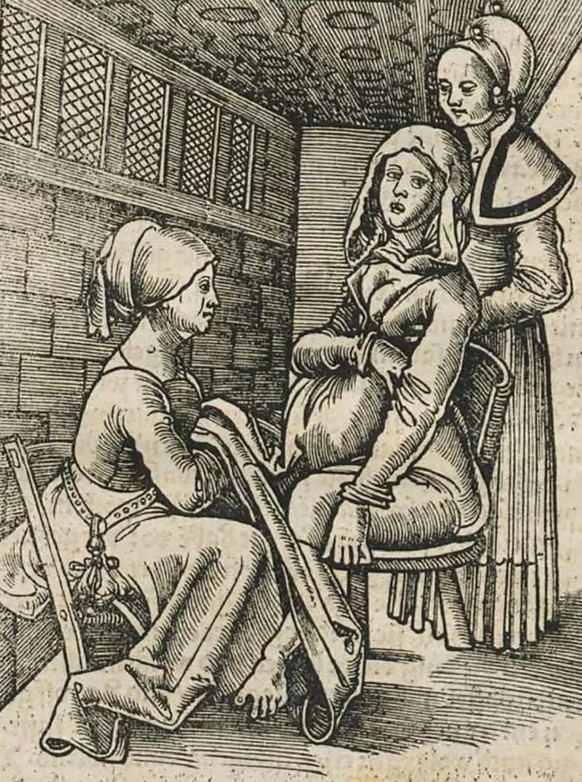 Sage-femme à ses débuts, Marie Colinet devint l’une des médecins les plus influentes de son époque.
https://commons.wikimedia.org/wiki/File:Der_Swangern_frawen_vnd_hebamme_n_roszgarte_n_b_23.png