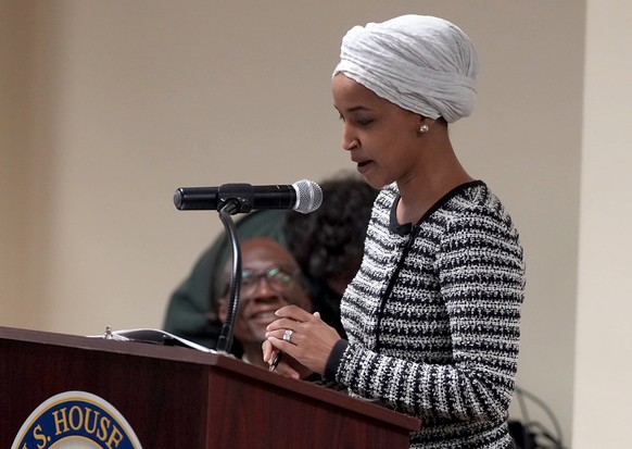 Rep. Ilhan Omar, D-Minn., speaks during a town hall in Minneapolis, Tuesday, Jan. 27, 2026. (Richard Tsong-Taatarii/Star Tribune via AP)
Ilhan Omar