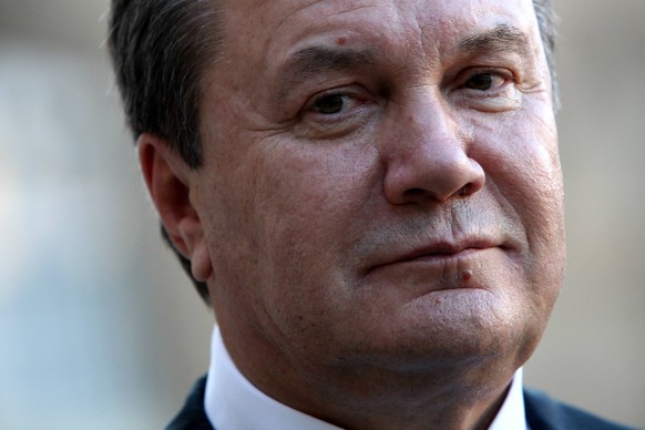 President Nicolas Sarkozy receives Ukrainian President Viktor Yanukovych at the Elysee Palace - Paris Ukrainian President Viktor Yanukovych answers to journalists after a meeting with French President ...