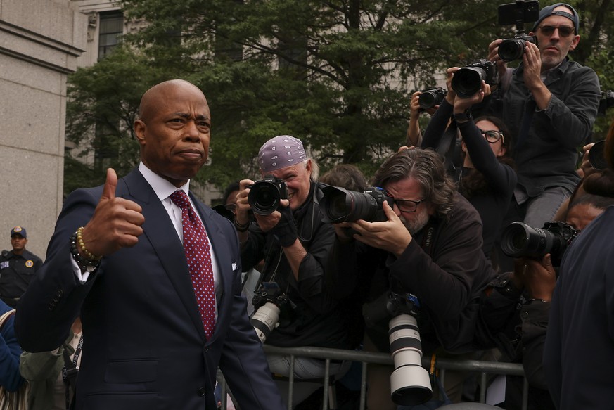New York City mayor Eric Adams departs Manhattan federal court after an appearance, Friday, Sept. 27, 2024, in New York. (AP Photo/Yuki Iwamura)