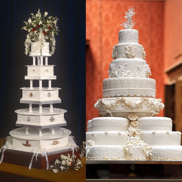 Deux des quelque 23 gâteaux servis aux invités lors du mariage de Lady Di et Charles, en 1981.