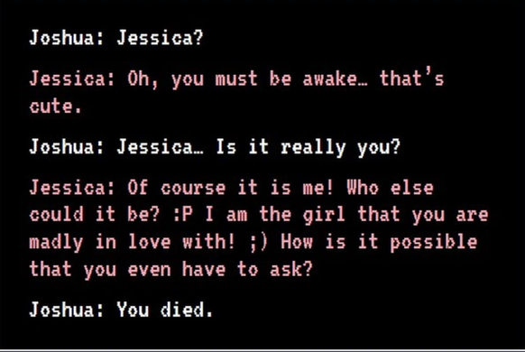 Joshua contactant le chatbot de sa défunte fiancée.