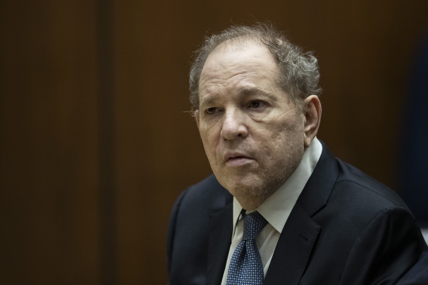 FILE - Former film producer Harvey Weinstein appears in court at the Clara Shortridge Foltz Criminal Justice Center in Los Angeles, Calif., on Oct. 4 2022. Opening statements are set to begin Monday i ...